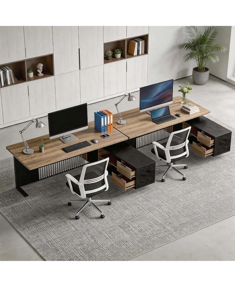 Logicfox Large Executive Desk with Drawers Cabinet Outlet Cable Management for Business Furniture Set Workstation