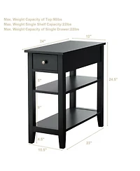 sumyeg 3-Tier Nightstand Bedside Table Sofa Side with Double Shelves Drawer