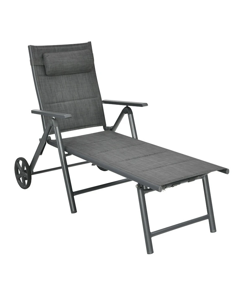 Clihome Patio Reclining Chaise Lounge with Adjustable Neck Pillow