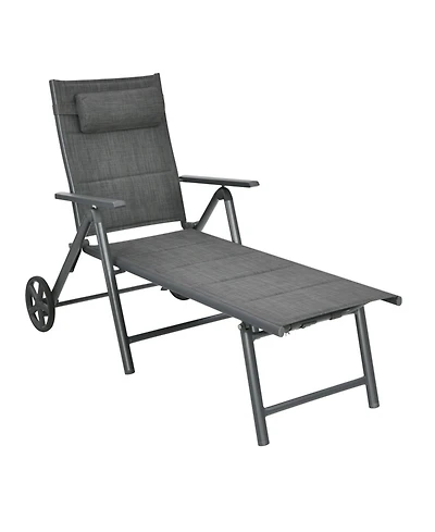 Clihome Patio Reclining Chaise Lounge with Adjustable Neck Pillow