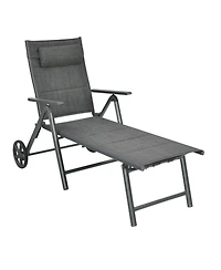 Clihome Patio Reclining Chaise Lounge with Adjustable Neck Pillow