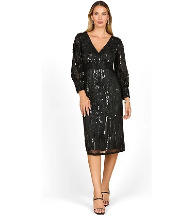 Lara Women's Beaded A-line Midi Dress with Long Sleeves