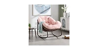 Flynama Outdoor Rattan Rocking Chair Oversized Padded Cushion Rocker Recliner Powder Coated Steel Frame for Front Porch Patio Garden
