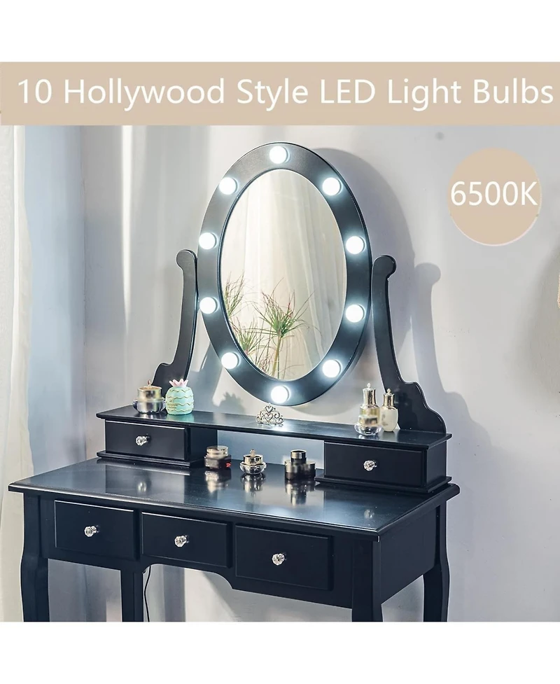gaomon Led Lighted Mirror Vanity Table Set with Ample Storage, Makeup Dressing Desk for Bedroom