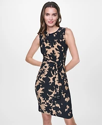 Dkny Women's Sleeveless Crewneck Side Tie Faux Wrap Dress