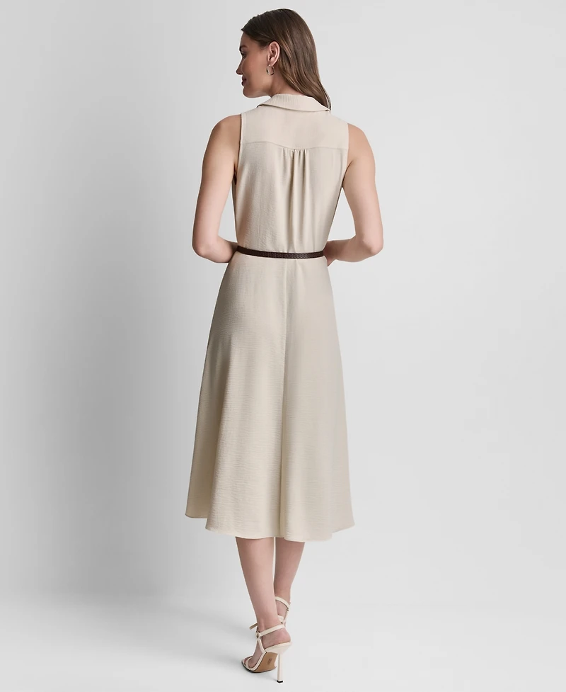 Dkny Women's Sleeveless Faux Wrap Removable Buckle Belt Shirt Dress