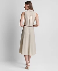 Dkny Women's Sleeveless Faux Wrap Removable Buckle Belt Shirt Dress