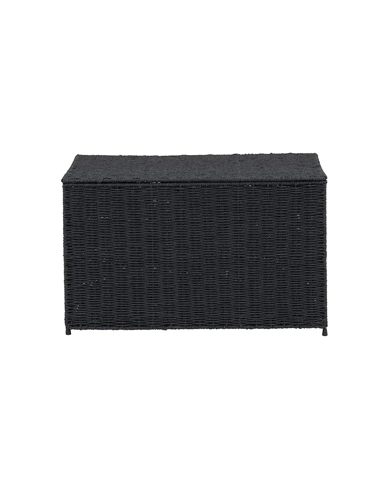 Household Essentials Woven Paper Rope Storage Chest with Hinged Lid and Integrated Handles