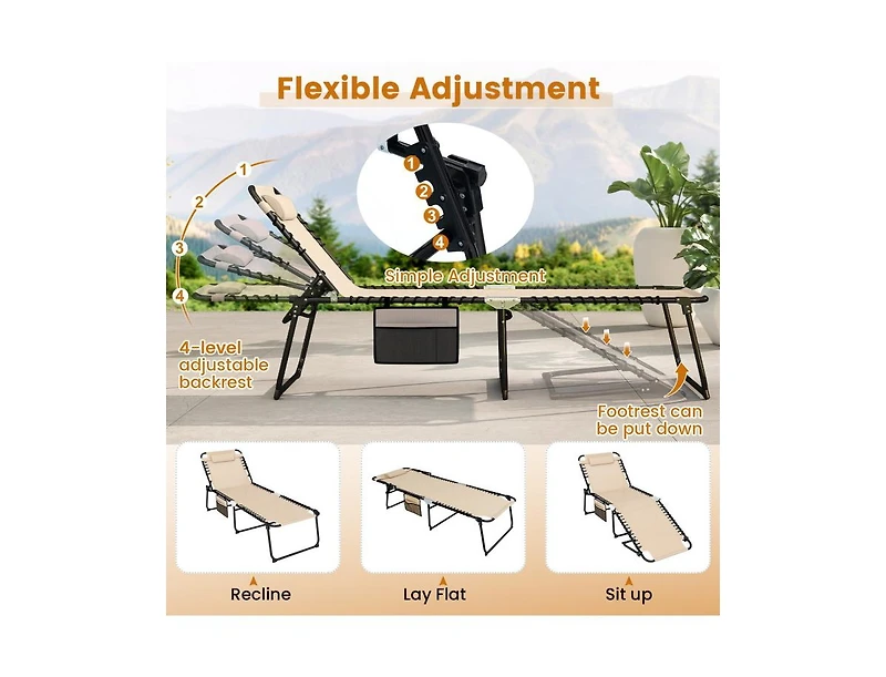 Boyel Living 4 Position Folding Lounge Chaise with Adjustable Backrest and Footrest