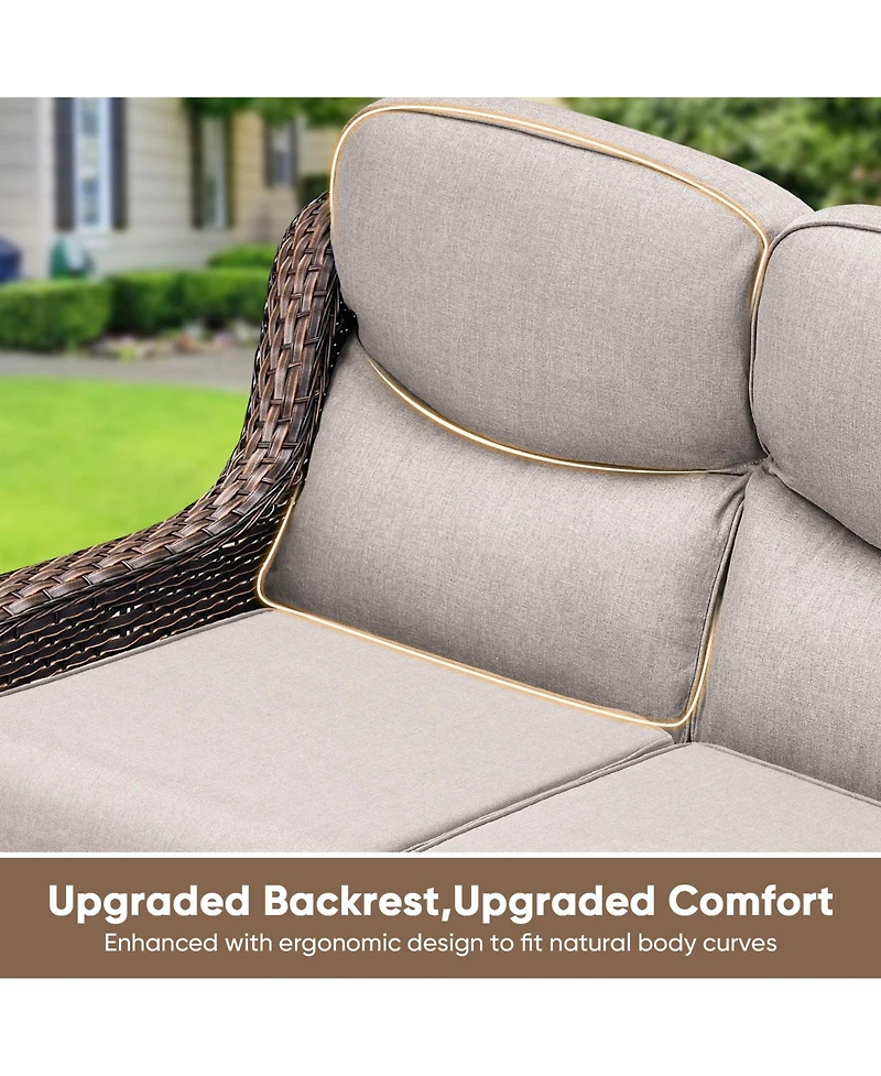 Pocassy Outdoor Patio Couch Sofa, All Weather Wicker 3 Seater Couch, Seating Furniture Sofa with 5 inches Cushion
