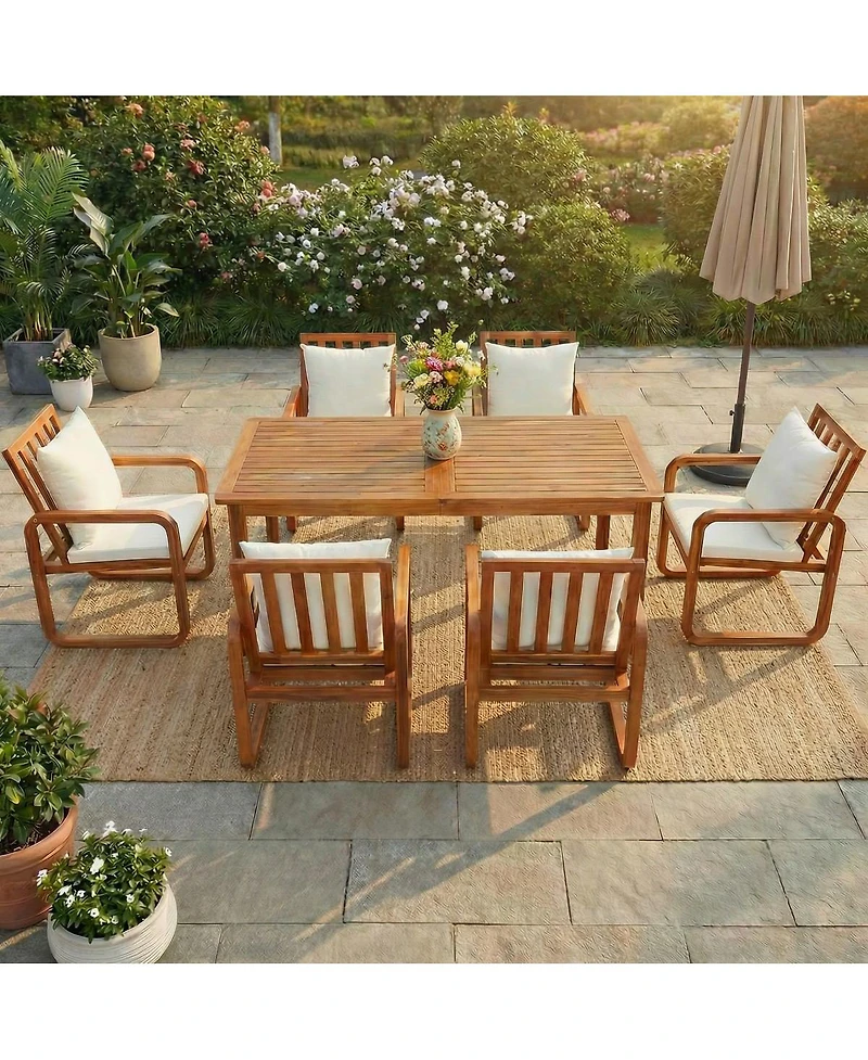 Asagikoiai 7-Piece Acacia Wood Patio Dining Set with Rectangular Outdoor Table and 6 Armchairs