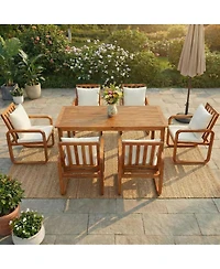 Asagikoiai 7-Piece Acacia Wood Patio Dining Set with Rectangular Outdoor Table and 6 Armchairs