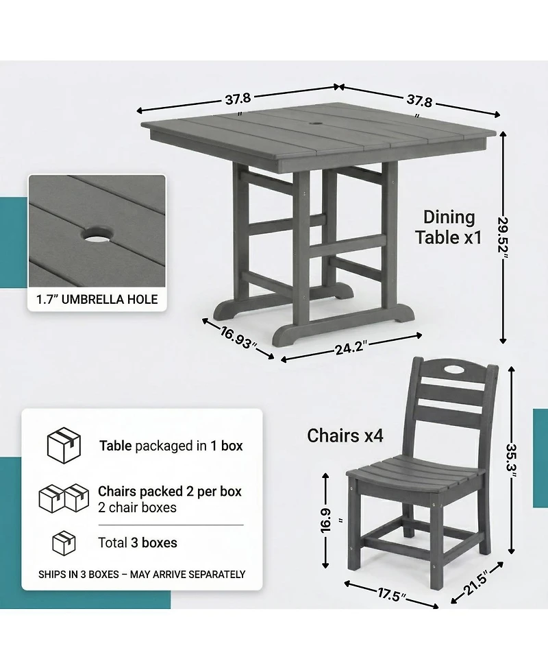 Asagikoiai 5-Piece All-Weather Hdpe Outdoor Dining Set with Umbrella Hole
