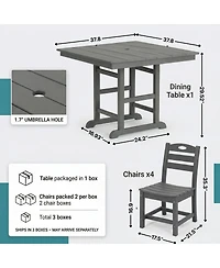 Asagikoiai 5-Piece All-Weather Hdpe Outdoor Dining Set with Umbrella Hole