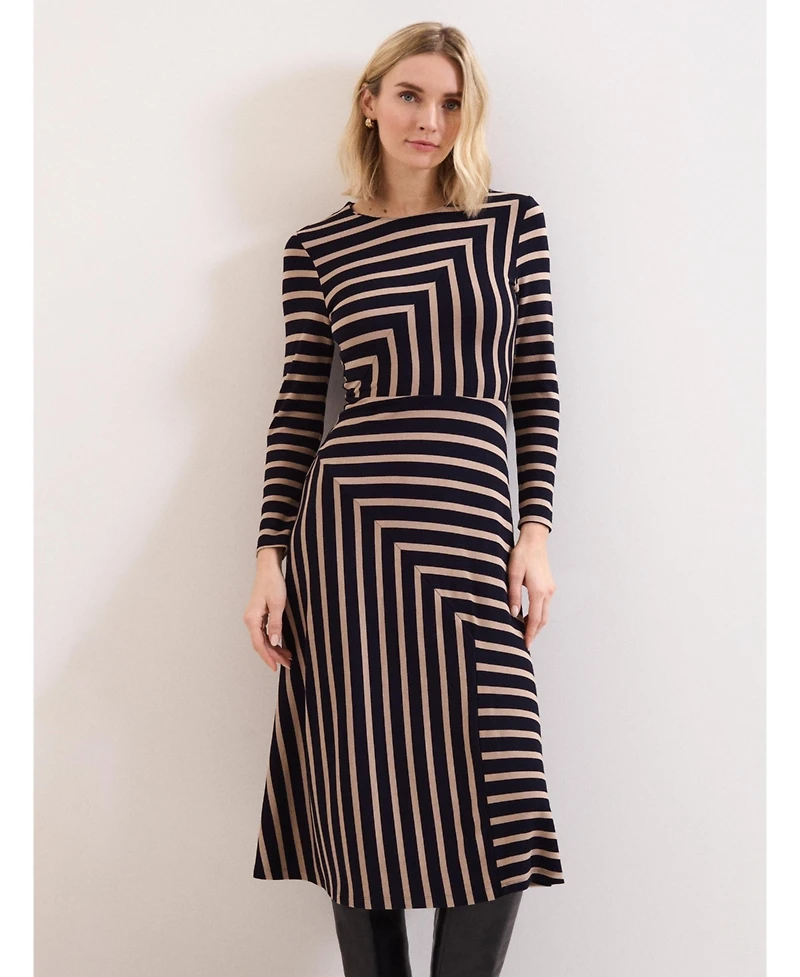 Phase Eight Women's Mia Stripe Long Sleeve Midi Dress