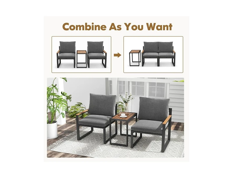Boyel Living 3 Pieces Aluminum Frame Weatherproof Outdoor Conversation Set with Soft Cushions