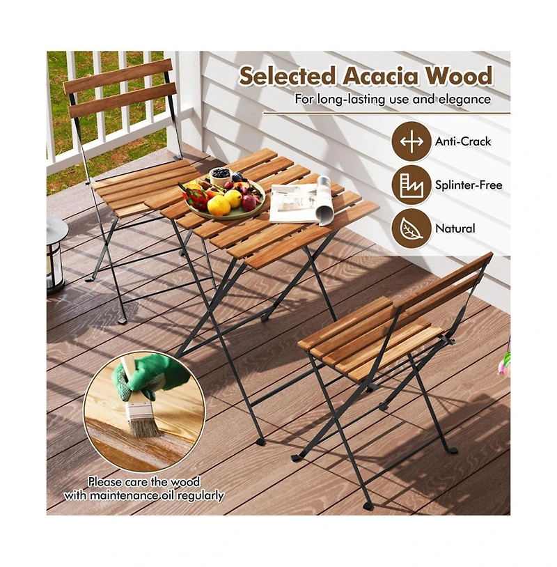 Boyel Living 3 Piece Patio Acacia Wood Bistro Set with Slatted Seat and Tabletop