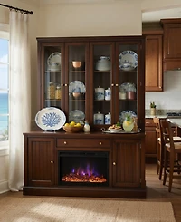 Furniture Amren Wood 3 Door Hutches with 2 Base and Open Drawer Fireplace Insert