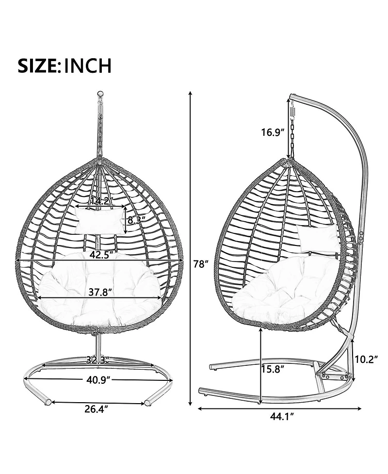 Asagikoiai Foldable Pe Rattan Hanging Egg Chair with Stand, Indoor and Outdoor Hammock