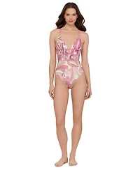 Steve Madden Women's Ruched Lace Back One-Piece Swimsuit