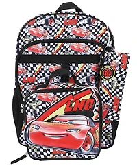 Bioworld Boys' Cars All Over Print Backpack, Lunch Bag, Key Chain and Pencil Case, 4-Piece Set