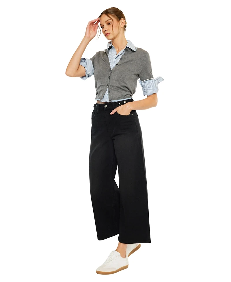 KanCan Women's Victoria Ultra High Rise Cropped Wide-Leg Jeans