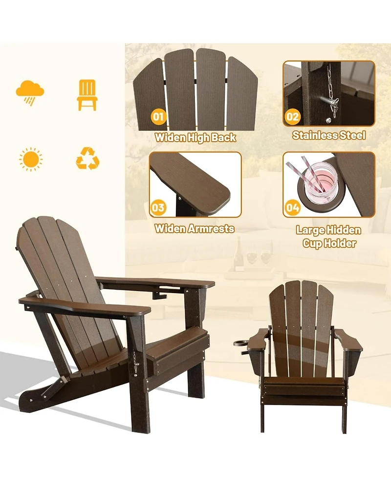 Clihome Folding Outdoor Adirondack Chairs with Cup Holders (Set of 2)