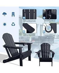Clihome Folding Outdoor Adirondack Chairs with Cup Holders (Set of 2)