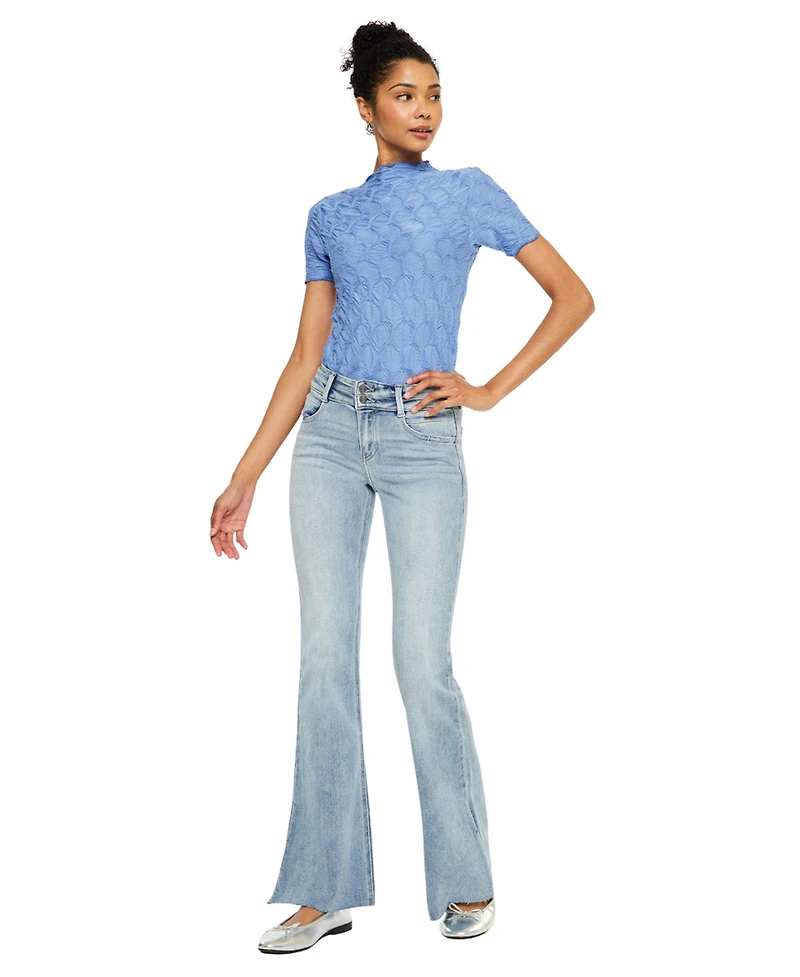 KanCan Women's Selena Mid Rise Double Waistband Flare Jeans