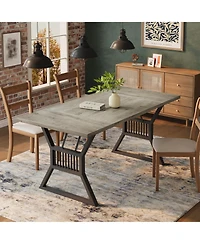gaomon 70.8 Inch Dining Table 4-6 Person, Kitchen Dinner with Heavy Duty Metal Legs
