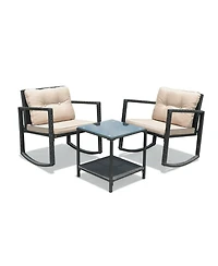 Clihome 3 Pieces Patio Rattan Furniture Set with Rocking Chairs and Table