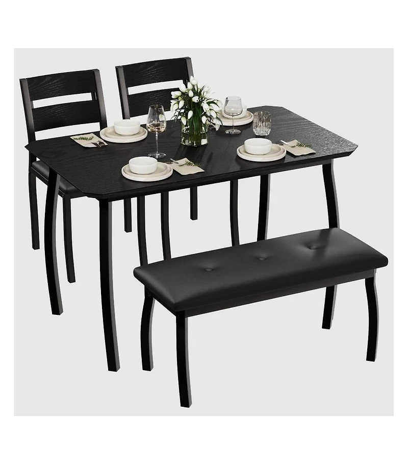 gaomon Dining Table Set for 4 Wooden Kitchen with Chamfer Design and Metal Legs Upholstered Bench