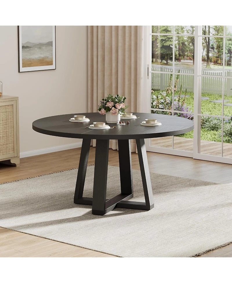 gaomon Round Dining Table for 4-6 People, 47" Room with Wooden Cross Pedestal Base, Circle Dinner Table, Modern Kitchen Table(Table Only)