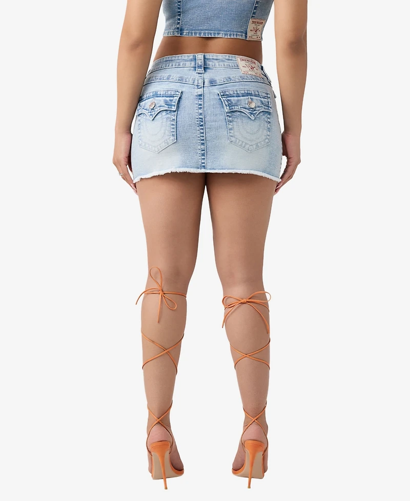 True Religion Women's Sadie Mini Denim Flap Skirt