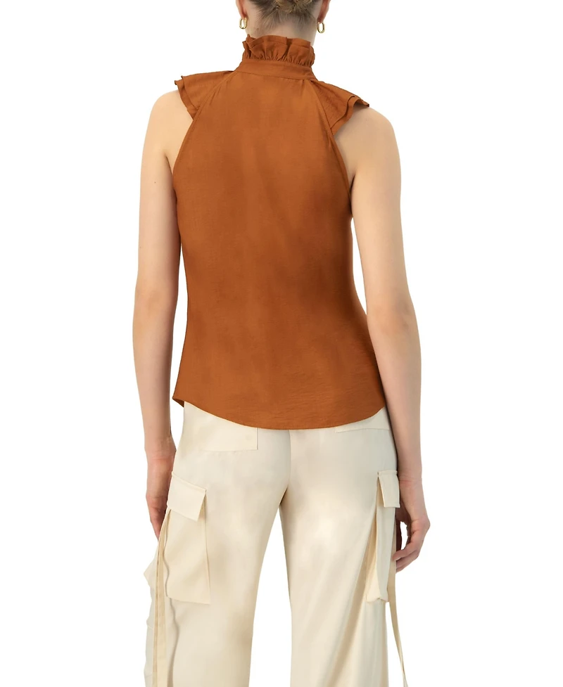 Ivonne Women's Sleeveless High Neck Blouse with Front Buttons