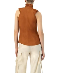 Ivonne Women's Sleeveless High Neck Blouse with Front Buttons
