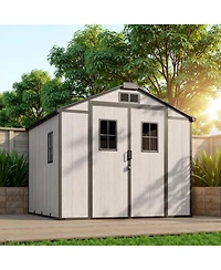 Xizzi Outdoor Storage Shed with Floor, Large Waterproof Resin Garden Tool Shed, Walk-in Backyard Storage Shed with Window and Lockable Door