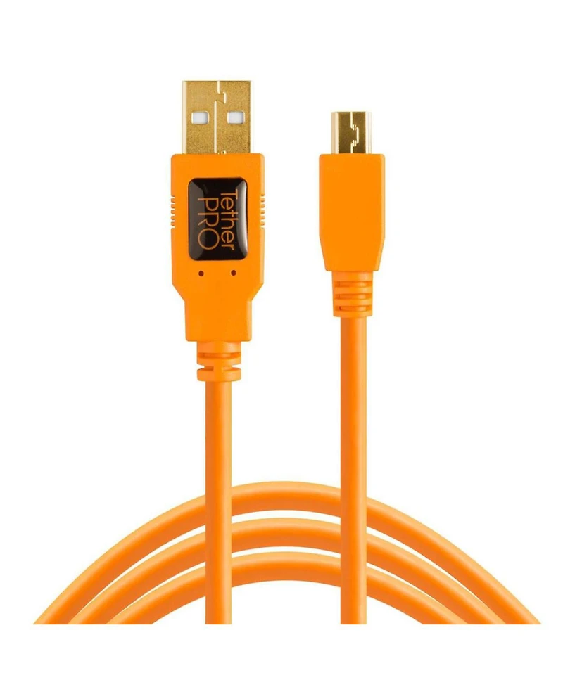 Tether Tools Pro 15' Usb 2.0 A Male to Mini B 5 Pin Gold Plated Cable, High Visibility