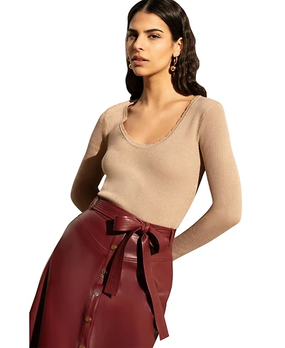 Yumi Women's Metallic Knitted Ribbed Top