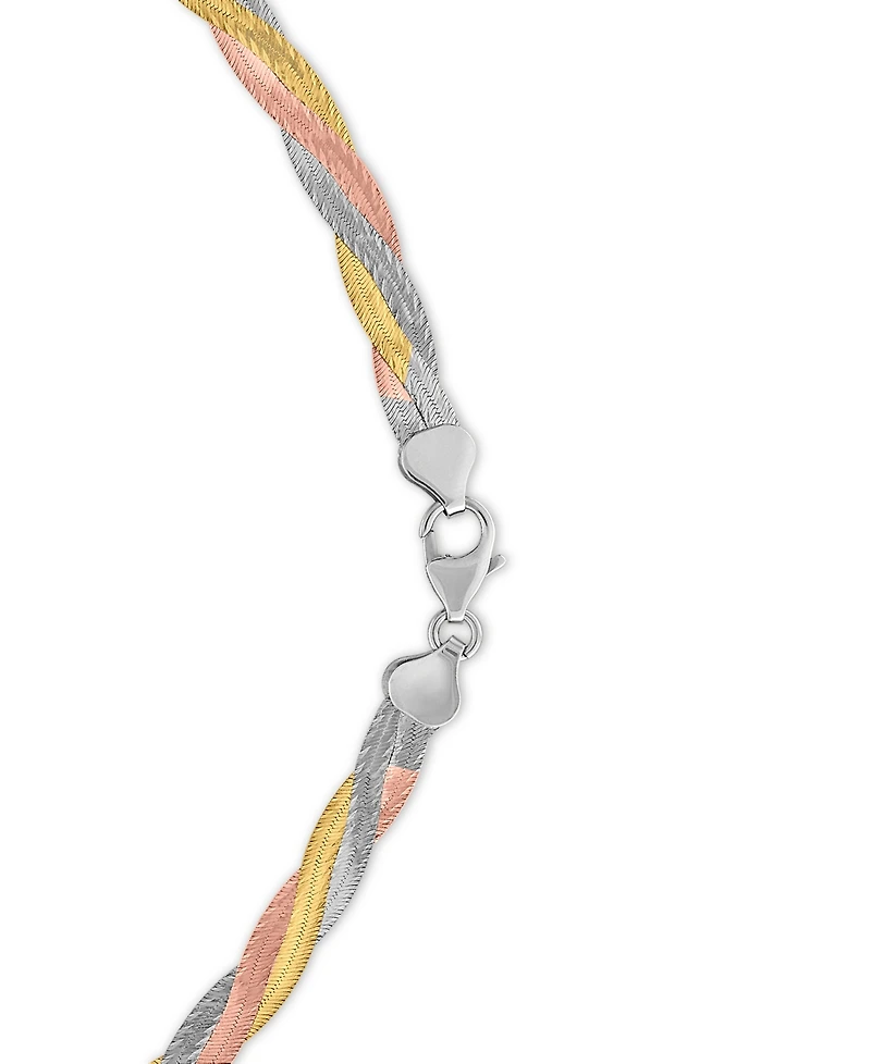Macy's Braided Textured Diamond Cut Necklace in 14k Tri-Color Gold Over Sterling Silver