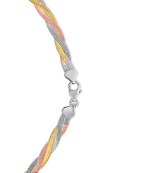 Macy's Braided Textured Diamond Cut Necklace in 14k Tri-Color Gold Over Sterling Silver