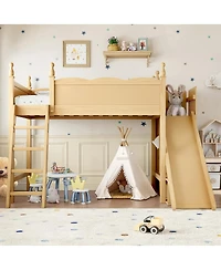 Streamdale Furniture Twin Loft Bed with Storage, Wardrobe, and Slide, Solid Wood