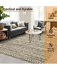 gaomon Washable Geometric Area Rug, Soft Non Slip Low Pile Indoor Carpet for Living Room Bedroom, Taupe 8 x 10 ft