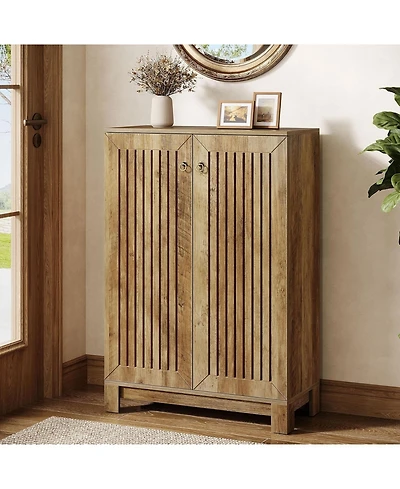 Tribesigns Shoe Cabinet with Doors, 5-Tier Shoe Storage Cabinet, Wooden Entryway Shoe Rack Organizer
