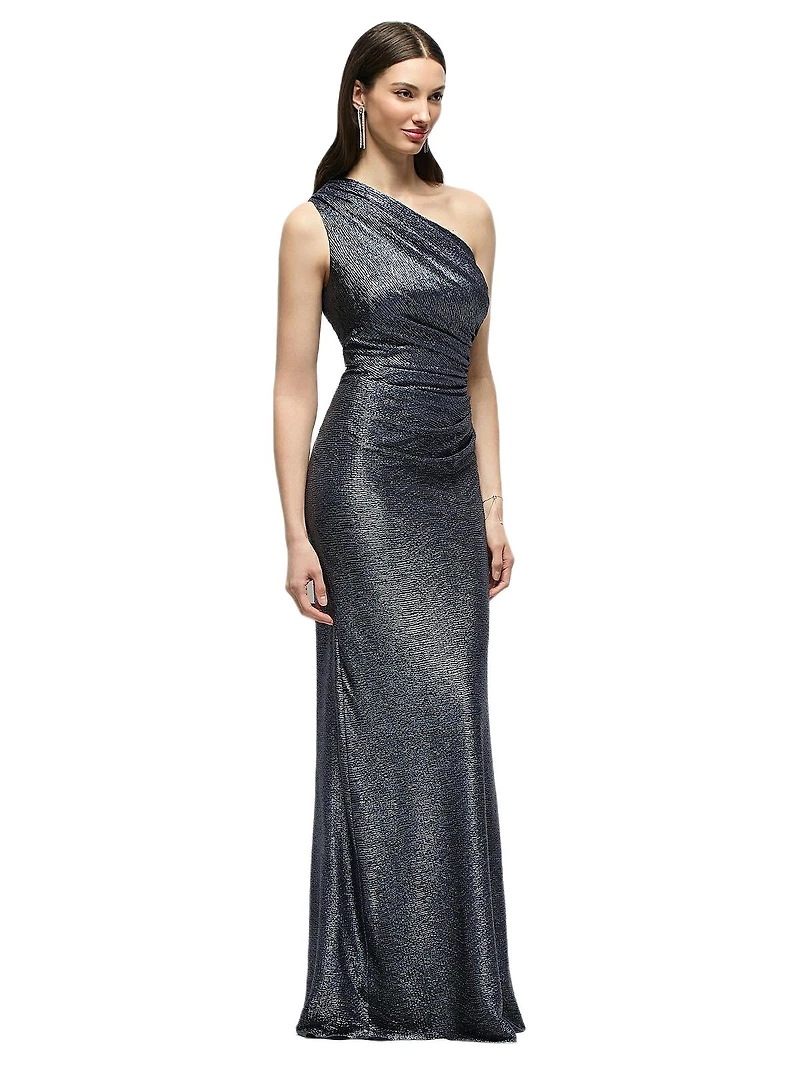 After Six Women's One-Shoulder Soho Metallic Ruched Waist Gown