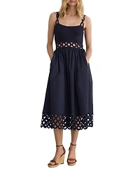 Reiss Women's Rib-Knit Woven Mix Cut-Out Midi Dress