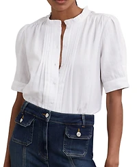 Reiss Women's Cotton Cheesecloth Frill-Neck Top