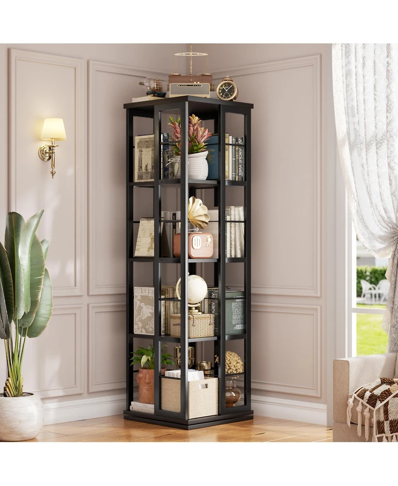 Aheaplus Corner 4-5 Tiers Display Shelves, Freestanding Rotating Bookshelf