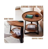 gaomon 2-Tier Round Side Table With Storage Shelf, 19.7" x 23.6" Small End Table With Wood Top And Metal Frame