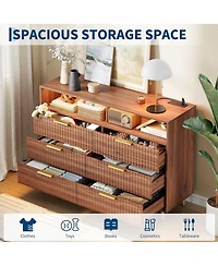 gaomon 6 Drawers Dresser for Bedroom, 53.9" Wide Dressers with Led Lights and Charging Station, Curved Profile Design